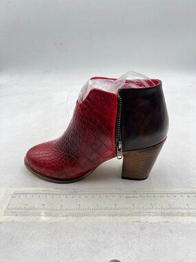 Red Women's Chunky Heel Ankle Booties Closed Toe Zip Winter Boots Chic Shoes